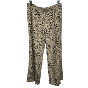 Rayon Linen Wide Leg Casual Leopard Print Beige Pants Large‎